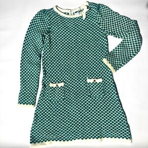 Janie and Jack girls 5 sweater dress green emerald checkered winter outfit
